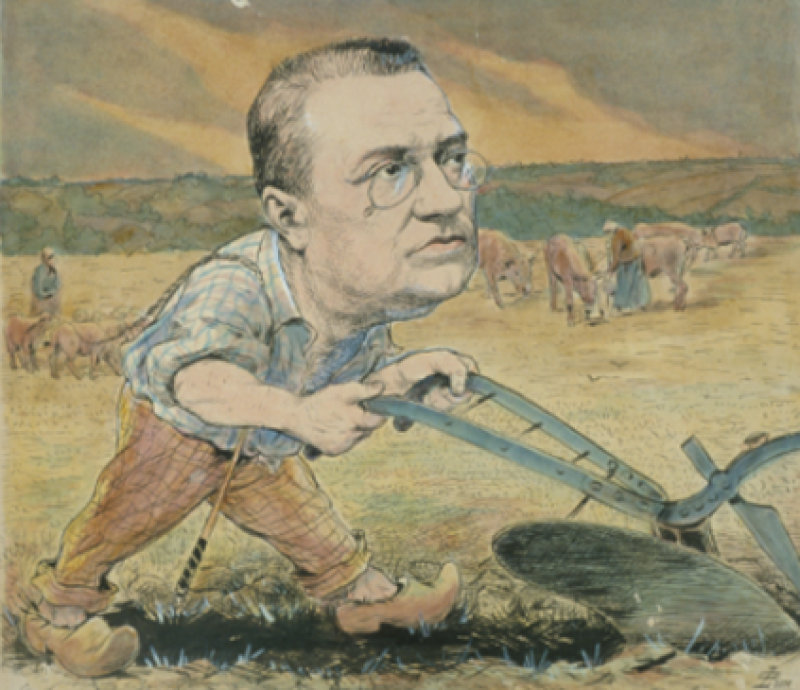 Caricature of Albert Viger (1843-1926), who promoted the 1899 Act. A doctor by profession, he served a number of times as minister of agriculture. He also helped implement the Act by serving on the committee set up to apportion government advances and founding the Loiret Regional Bank in 1906.