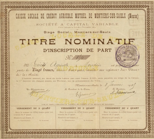 Titre nominatif - Cr&eacute;dit Agricole 1re banque France particuliers professionnels institutions agriculture entreprise