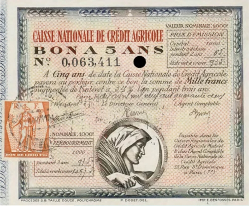 Bon &agrave; 5 ans de la Caisse nationale de Cr&eacute;dit Agricole (1942).