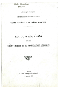 Couverture de la loi du 5 ao&ucirc;t 1920 - Cr&eacute;dit Agricole 1re banque France particuliers professionnels institutions agriculture entreprise
